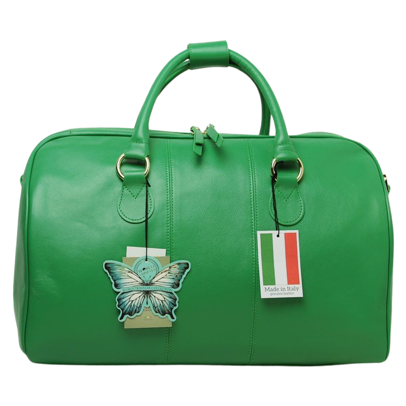 תיק נסיעות עור איטלקי יוקרתי בצבע ירוק