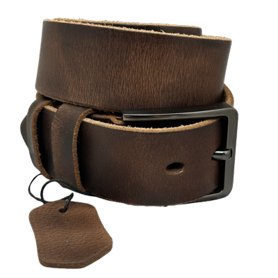 חגורת עור חומה לגבר RUDI עשויה בלנק איטלקי Full Grain עם אבזם ניקל