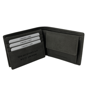 ארנק עור לגבר – תא מטבעות סגור וחלון שקוף