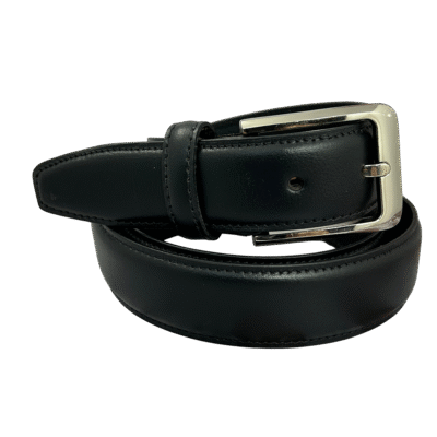 חגורת עור שחורה לגבר מגולגלת עם אבזם כסף – 100% עור מלא