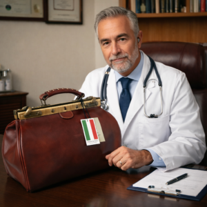 תיק רופא מעור איטלקי יוקרתי בסגנון וינטג׳ בקליניקה רפואית מכובדת