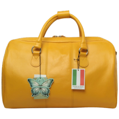 תיק נסיעות Old Angler Italy בעור איטלקי צהוב אמיתי