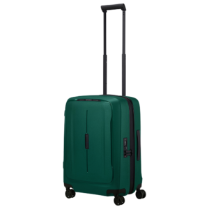 מזוודה קשיחה בצבע צהוב עם ארבעה גלגלים וידית טלסקופית שחורה.