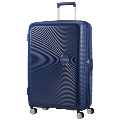 מזוודת אמריקן טוריסטר SoundBox גדולה בצבע כחול חצות מבט מלפנים