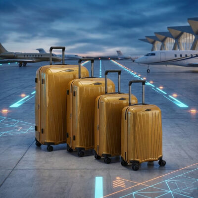 סט 4 מזוודות סמסונייט Major-lite צהוב זעפרן בגדלים 20, 25, 28 ו-32 אינץ'.