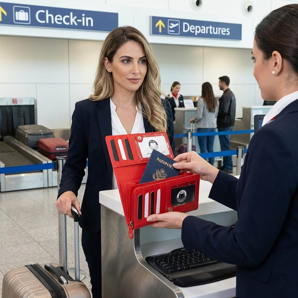 ארנק עם חריטה לאישה דגם ג'ורג'יה בצבע אדום