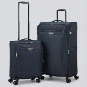 סט מזוודות קלות משקל American Tourister בצבע כחול – טרולי ומזוודה גדולה