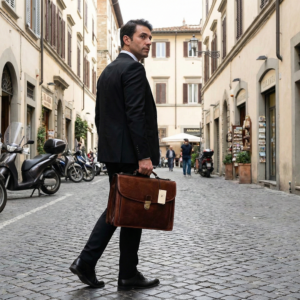 תיק עור חום קלאסי למנהלים עם סגירת אבזם מוזהבת וידית אחיזה