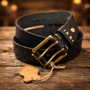 חגורת עור איטלקי שחורה בעבודת יד עם אבזם מוזהב