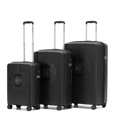 סט 3 מזוודות קשיחות Eternity Orlando צבע שחור עם גלגלי סיליקון כפולים