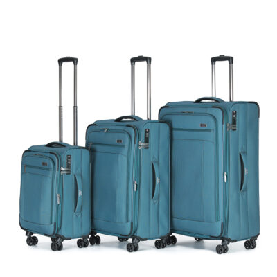 סט 3 מזוודות בד חזקות ונפחיות במיוחד Eternity Toronto בצבע תכלת עם הרחבה וגלגלי ספינר כפולים