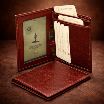 ארנק לגבר מעור חום Old Angler Italy עם חלון תעודה ותאים לכרטיסים
