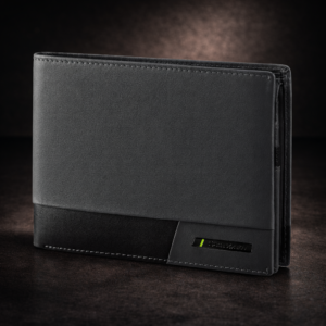 ארנק עור איכותי לגברים סגור בעיצוב יוקרתי בצבע שחור עם גימור מדויק