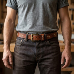 איך לבחור חגורת עור לגבר חומה עם אבזם מתכת והתאמה נוחה למכנס יומיומי