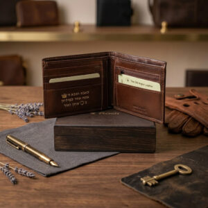 חריטה בזהב על ארנק עור לגבר מתנה יוקרתית