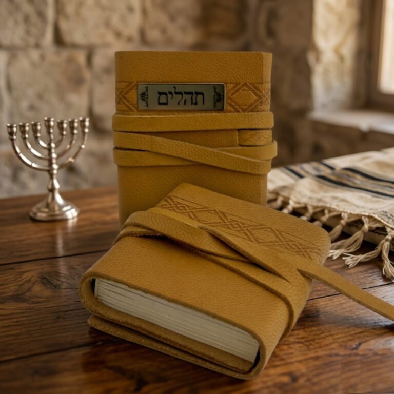 תהילים מעור עם חריטה אישית בגוון חום מתנה מרגשת ויוקרתית