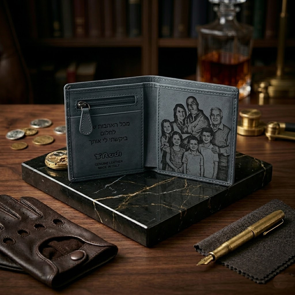 חריטה עם תמונה על ארנק