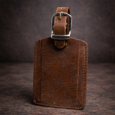 תג מזוודה מעור אמיתי עם רצועת עור ואבזם מתכת RUDI