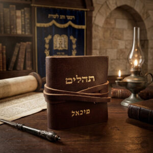 תהילים מעור חום עם הקדשה אישית שם זהב ספר תהילים יוקרתי