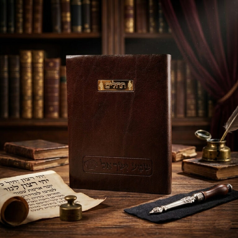 תהילים מעור חום עם הקדשה אישית זהב על הכריכה מתנה יוקרתית