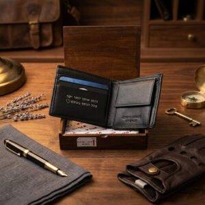 חריטה רומנטית על ארנק לגבר מתנה אישית מעור