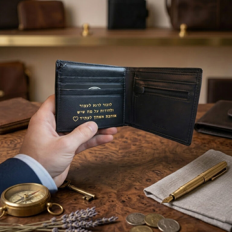 ארנק עם חריטה אישית לגבר מתנה יוקרתית מעור