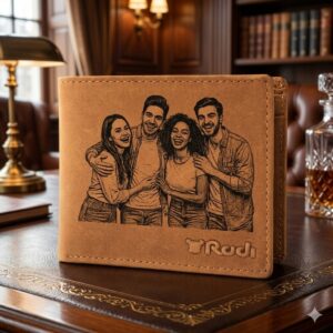 ארנק מעור עם חריטת לייזר של קבוצת חברים – מתנה קבוצתית לגבר מרודי