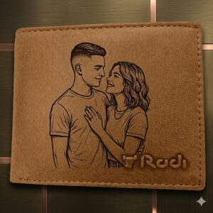 ארנק מעור עם חריטת לייזר זוגית – Line Art רומנטי מרודי