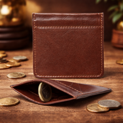 ארנק מטבעות מעור איטלקי חום קומפקטי לגבר Full Grain Leather
