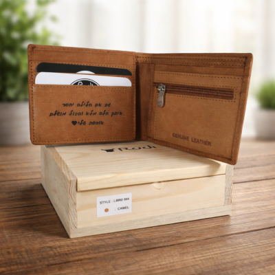 ארנק עור עם תמונה וחריטה אישית לגבר