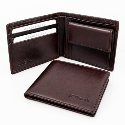 ארנק עור איטלקי לגבר קטן ודק חום כהה עם תא מטבעות