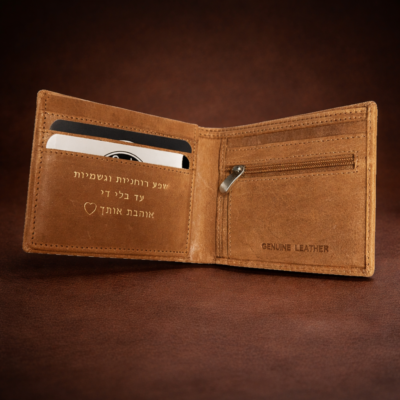 ארנק מתנה לגבר עם חריטה – עור איטלקי אמיתי Full Grain