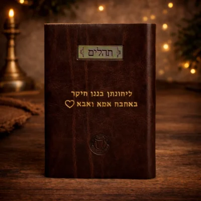 תהילים מעור אמיתי עם הקדשה בזהב – מתנה אישית יוקרתית