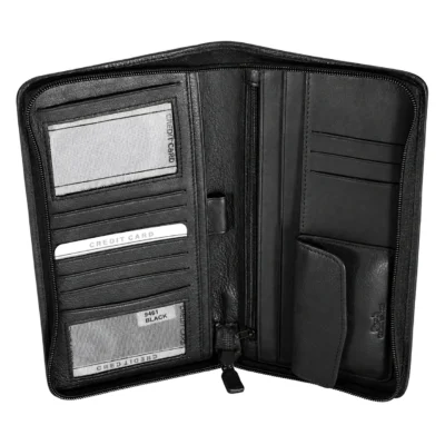 ארנק מסמכים 9461 Rudi Original מעור שחור, פתוח עם תאי כרטיסים ותא מטבעות
